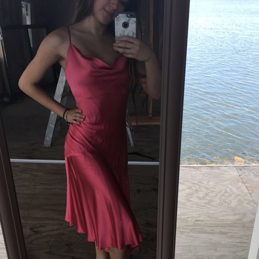 Pink Satin Cowl Neck Dress
